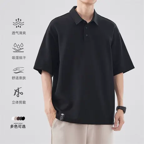 hansca 250g美式重磅polo衫男短袖夏季宽松t恤男痞帅高端翻领上衣商品大图