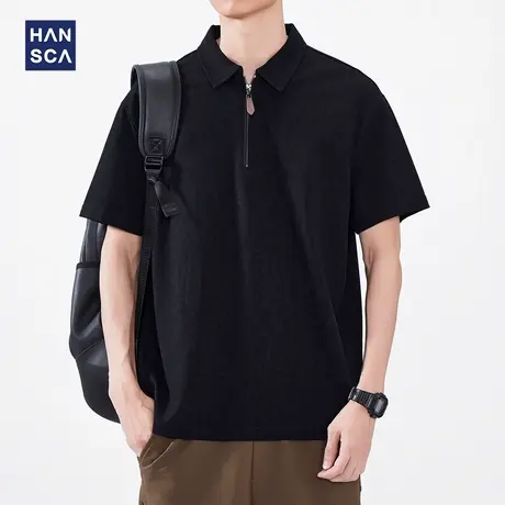 hansca垂顺翻领半拉链短袖polo衫男2025夏季薄款透气宽松t恤上衣商品大图