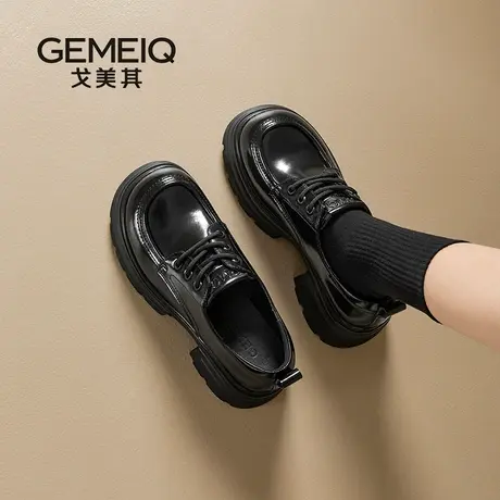 戈美其2025新款真皮厚底小皮鞋女复古增高英伦风乐福鞋压花jk单鞋商品大图