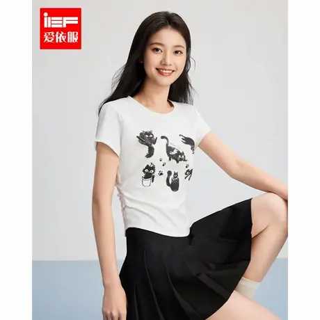 IEF/爱依服上衣2025夏季新款美式甜酷个性时尚猫咪印花百搭T恤女图片
