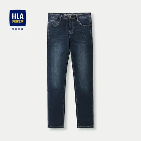 HLA/海澜之家经典五袋款牛仔裤2023秋新砂洗稍厚高弹高腰长裤男商品大图