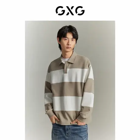 GXG男装  斜纹字母翻领撞色宽条纹翻领卫衣 GEX13114213商品大图