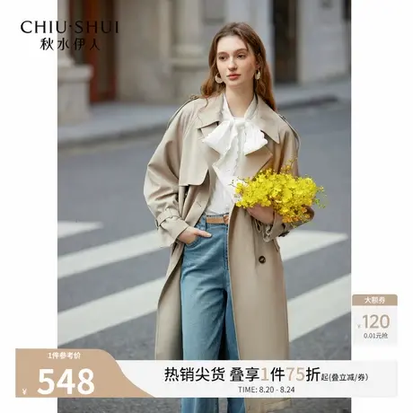 秋水伊人时尚小个子简约风衣2025年冬季新款通勤翻领中长款外套女商品大图