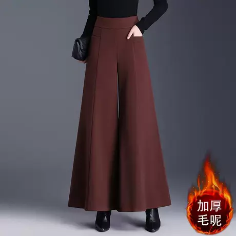 加厚毛呢大脚喇叭裤女秋冬季新款高腰宽松垂感阔腿裙裤休闲裤商品大图