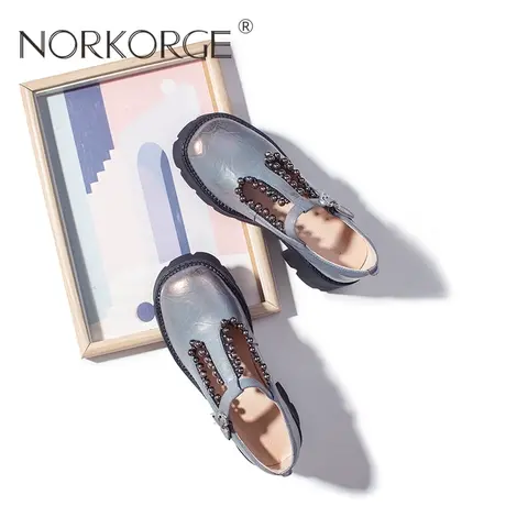 文艺蓝金色时装单鞋商品大图