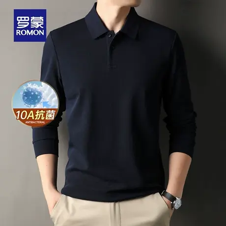 【10A抗菌】罗蒙男士职业工装长袖POLO衫2025秋季新款时尚百搭T恤图片