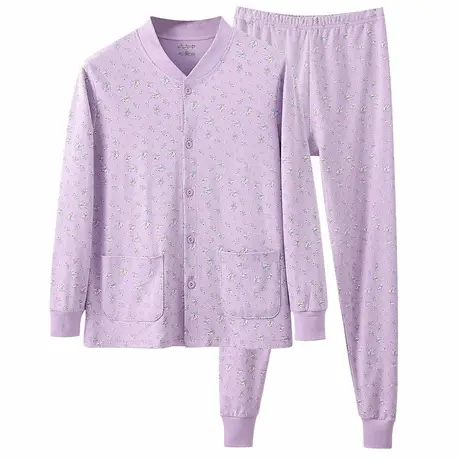 中老年纯棉秋衣套装女大码宽松高腰棉毛内衣家居服开衫秋衣秋裤商品大图