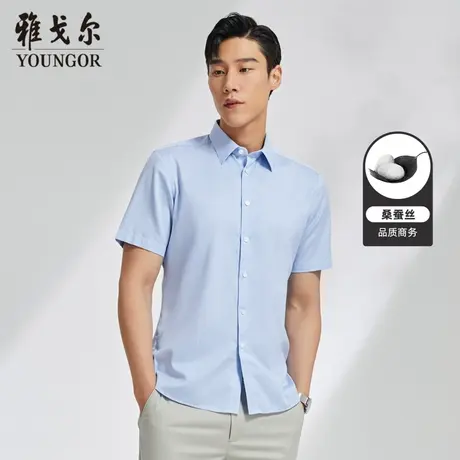 雅戈尔奥莱 男装桑蚕丝高端商务100支DP免烫格纹短袖衬衫商品大图
