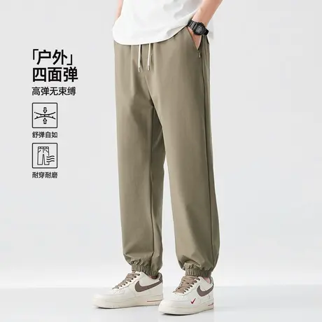 hansca 夏季宽松弹力休闲裤男士2025新款防风百搭橡筋束脚长裤子商品大图