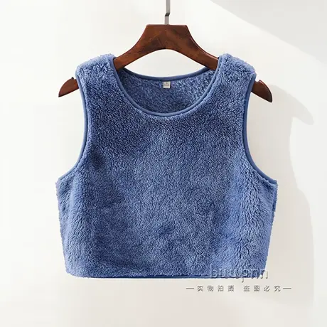 加绒保暖护胸口短款背心女珊瑚绒半截无袖护背马甲套头商品大图