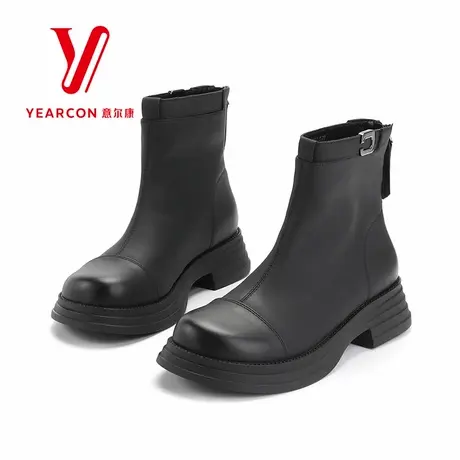 意尔康女靴2025新款秋季短靴女中跟单靴子粗跟切尔西靴时装瘦瘦靴图片