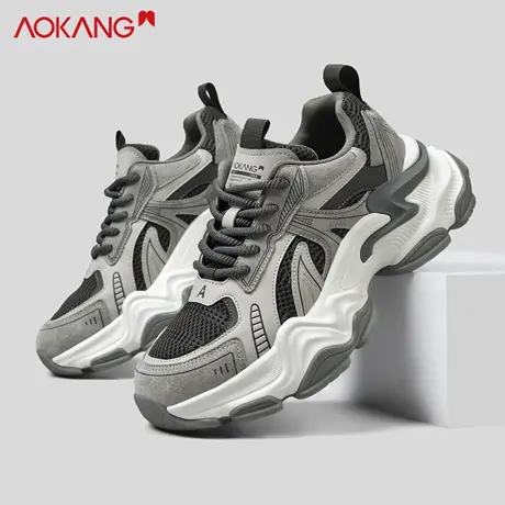 奥康复古潮流厚底休闲鞋男鞋秋季舒适软底运动鞋老爹鞋2025新款男图片