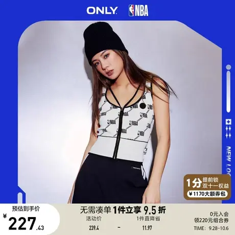 【买5免1】ONLY奥莱2023夏季新款NBA联名满印修身短款无袖针织衫商品大图