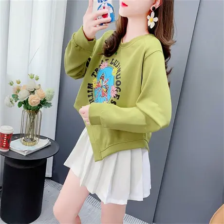 短款小个子盐系圆领卫衣女秋季2023新款宽松洋气设计感不规则上衣商品大图