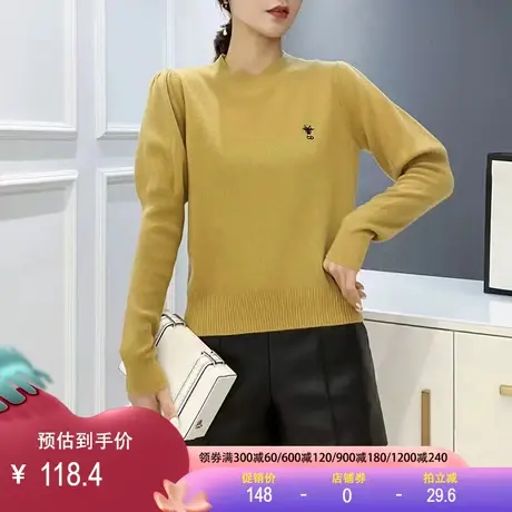 100羊毛针织衫2023秋冬新款圆领简约保暖内搭打底衫时尚百搭毛衣图片