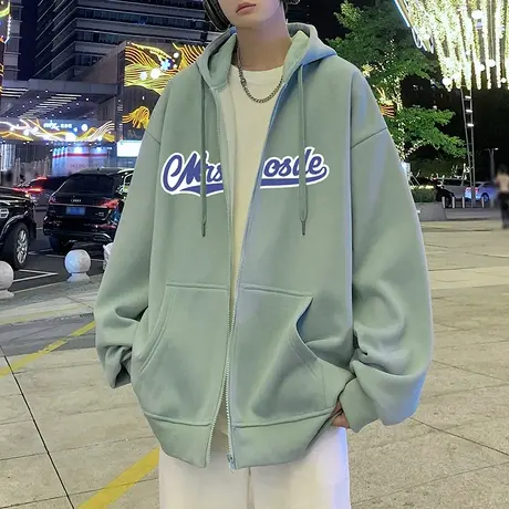 美式宽松卫衣外套男秋冬季ins潮牌男装上衣重磅情侣连帽拉链开衫商品大图