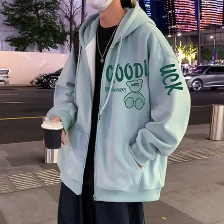 潮牌卫衣外套男秋冬季2023新款拉链开衫港风oversize小熊连帽宽松商品大图