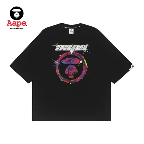 Aape男装撞色猿颜圆章火焰字母印花圆领短袖T恤0628XXF商品大图