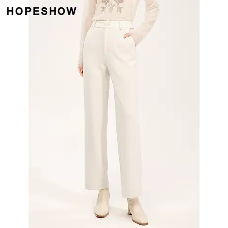 红袖outlets白色垂感直筒裤女hopeshow2023冬款通勤百搭休闲长裤图片