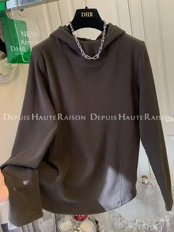 美式连帽美拉德加绒打底衫T恤卫衣上衣内搭女2023年冬季新款爆款商品大图