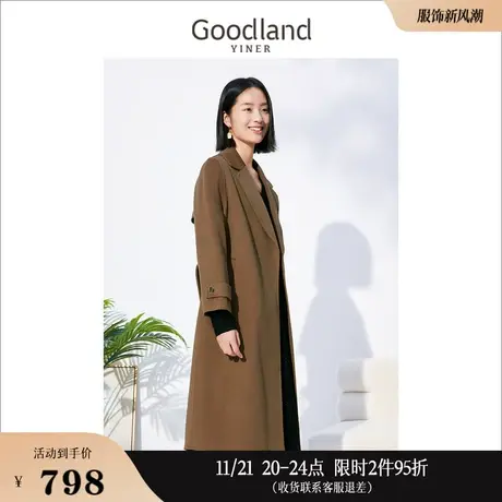 Goodland美地女装冬季长款外套真丝绵羊毛双面呢大衣高级感商品大图