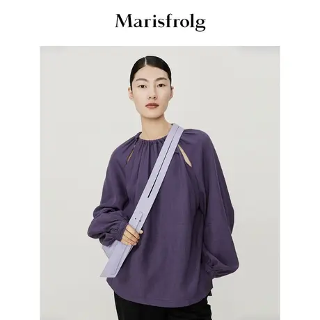 【意大利进口面料】玛丝菲尔秋季藤萝紫色领部挖肩衬衫图片