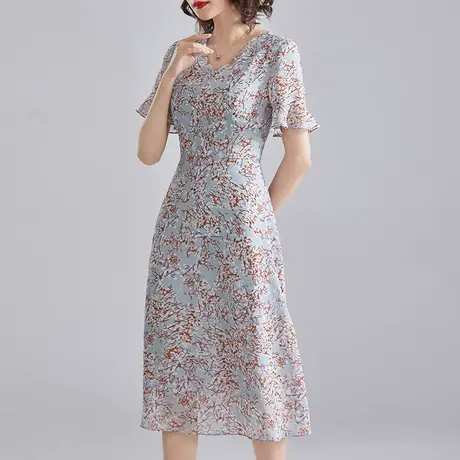 【1件7.9折】短袖女夏季雪纺连衣裙显瘦花色新品女装中长碎花裙商品大图