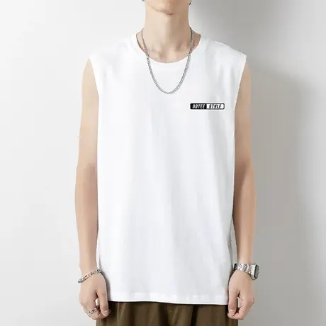 纯棉背心男潮夏季薄款运动坎肩篮球健身跨栏白色无袖t恤宽松外穿商品大图