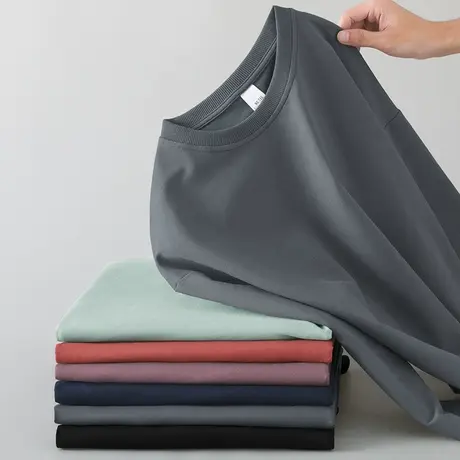 男士卫衣春秋款灰色纯色圆领无帽上衣宽松潮流秋冬季加绒长袖t恤商品大图