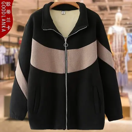 中老年女装加肥加大码加厚开衫夹克中年胖妈妈秋冬季加绒保暖外套商品大图