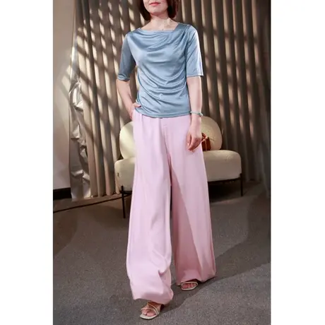 心语泉夏季女士休闲裤裤子高腰宽松直筒冰丝薄款垂坠感防透阔腿裤图片