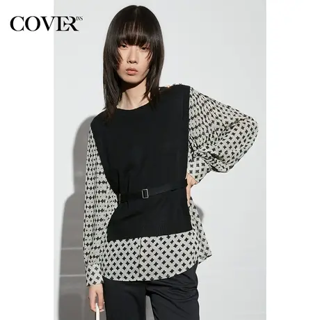 COVER2023春季假两件拼接亮丝方格毛衣商品大图