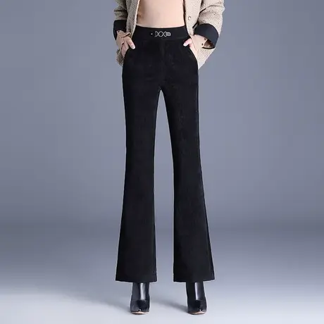 高街加绒雪尼尔微喇裤女秋冬2023新款高腰显瘦黑色通勤长裤休闲裤商品大图