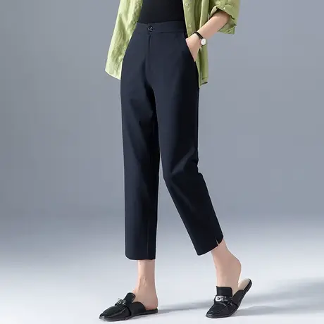 藏青色裤子烟管裤女2024新款小个子九分窄版直筒裤西装裤夏季薄款商品大图