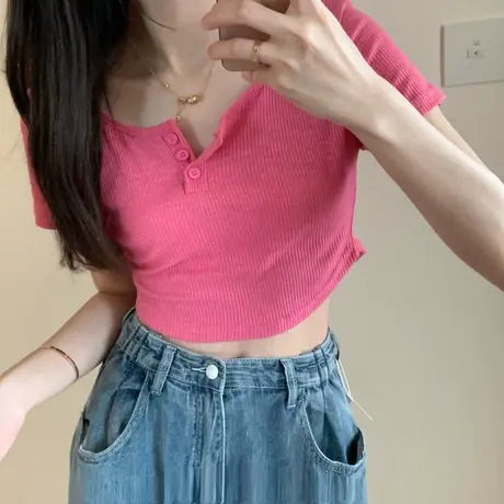 短袖t恤女夏季欧美ins辣妹性感奶甜紧身显瘦短款露脐打底衫上衣潮商品大图