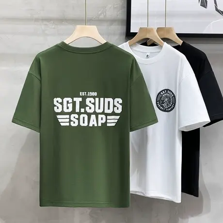 短袖t恤男潮牌ins港风日系宽松潮流五分袖夏季男装上衣服男士半袖商品大图