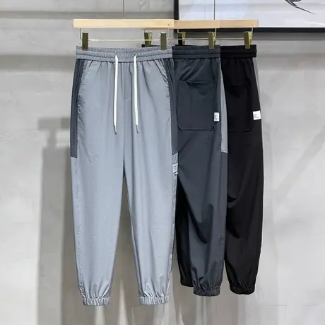 束脚运动裤男九裤子潮牌冰丝2023年新款跑步裤男士休闲裤夏季薄款图片