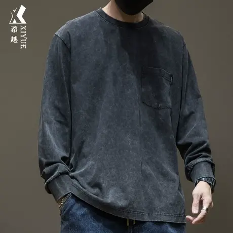 大码长袖卫衣t恤男运动上衣男士2024春秋季新款男装加肥加大衣服商品大图