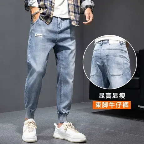 春季浅蓝色工装牛仔裤男士束脚宽松休闲裤子男裤春秋款2024年新款商品大图