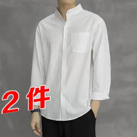 亚麻衬衫男长袖衬衣宽松男装秋季纯棉麻中国风男士休闲外套上衣服图片