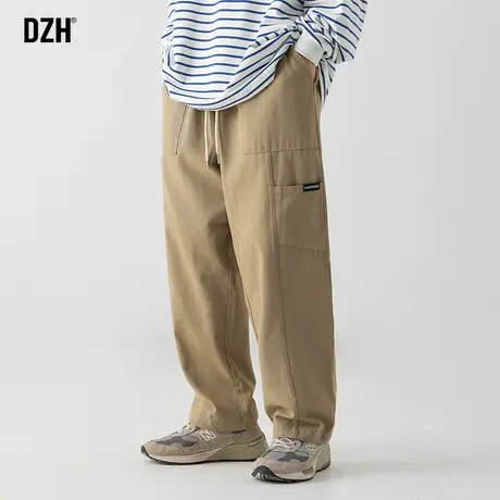 男士卡其色裤子男春秋款宽松直筒阔腿裤垂感休闲工装裤男款直筒裤商品大图