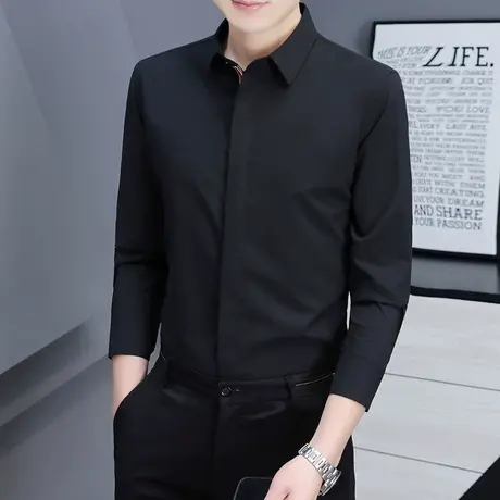 2023新款抗皱衬衫男长袖休闲高级男士高端衬衣修身免烫商务男装寸商品大图
