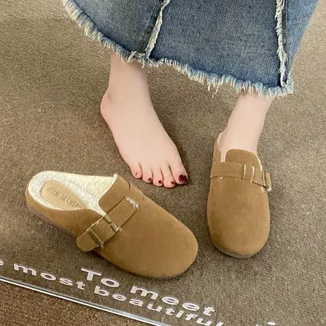 勃肯包头拖鞋女外穿半托夏韩版复古大头丑萌百搭软木底鞋秋冬加绒图片