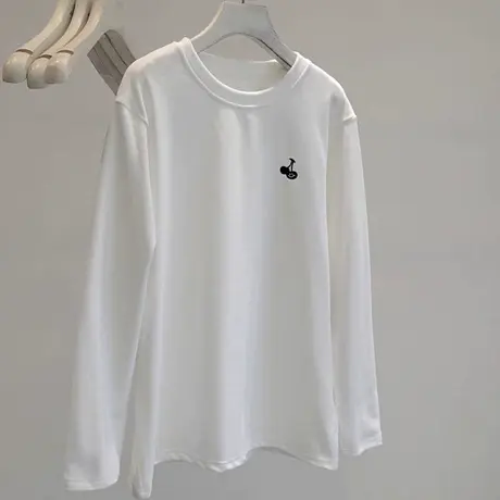 ins超火洋气减龄长袖T恤女秋冬宽松显瘦加绒加厚保暖德绒刺绣上衣商品大图