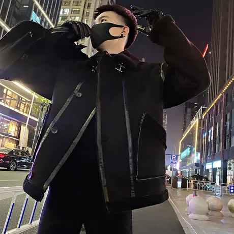 羊羔毛外套男冬季2023新款皮毛一体高级感防寒加厚机车服棉衣外套图片