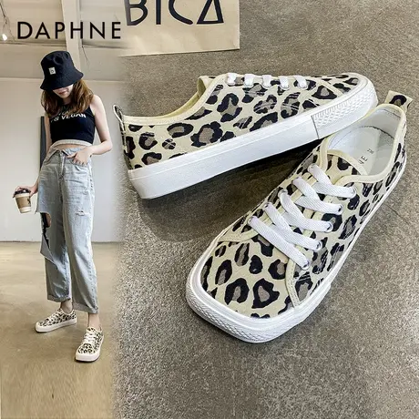 达芙妮奥特莱斯折扣官网帆布鞋女2022新款百搭时尚豹纹方头板鞋女商品大图