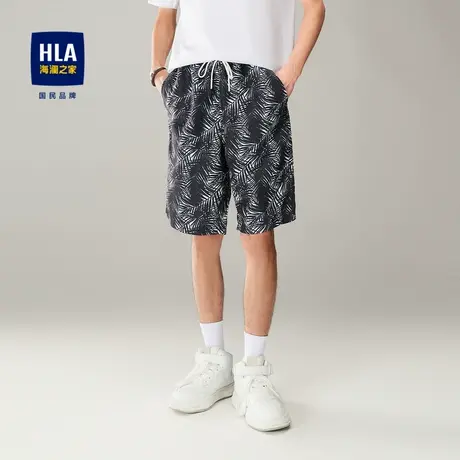 【奥莱】HLA/海澜之家2024抽绳松紧腰中裤印花度假风五分短裤男商品大图