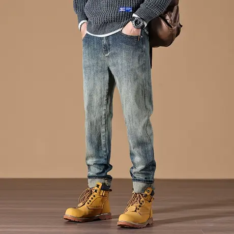 直筒牛仔裤宽松舒适高档牛仔裤男款水洗做旧美式高街百搭牛仔裤图片