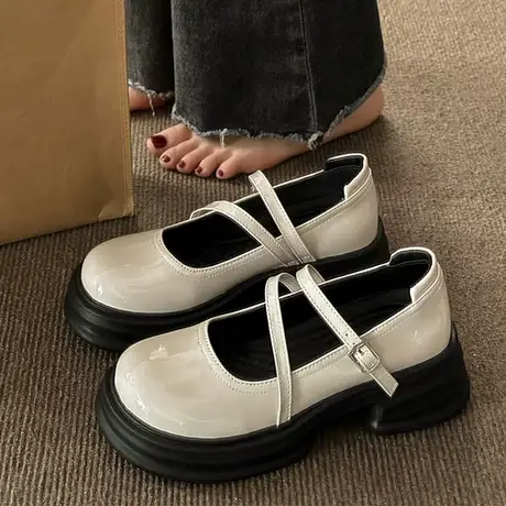 百搭棕色圆头厚底小皮鞋女2024新款春季复古英伦风日系玛丽珍单潮图片