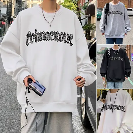 腰果花设计感印花卫衣男秋冬季加绒款宽松圆领潮ins高街长袖外套商品大图